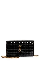 Saint Laurent Cassandre Quilted Patent Leather Envelope Wallet On A Chain in Nero at Nordstrom