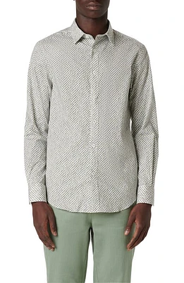 Bugatchi Julian Shaped Fit Geometric Print Stretch Button-Up Shirt Khaki at Nordstrom,