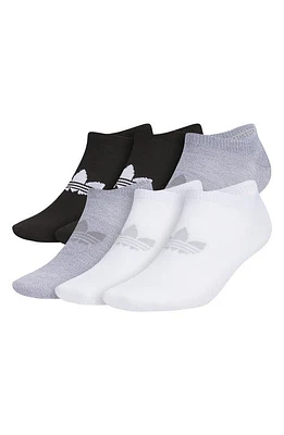 adidas Assorted 6-Pack Trefoil No-Show Socks in Black/White/Grey at Nordstrom, Size Large