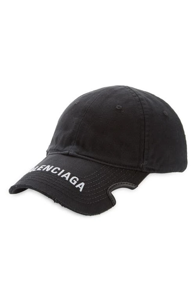 Balenciaga Notch Logo Cotton Baseball Cap Black/White at Nordstrom,