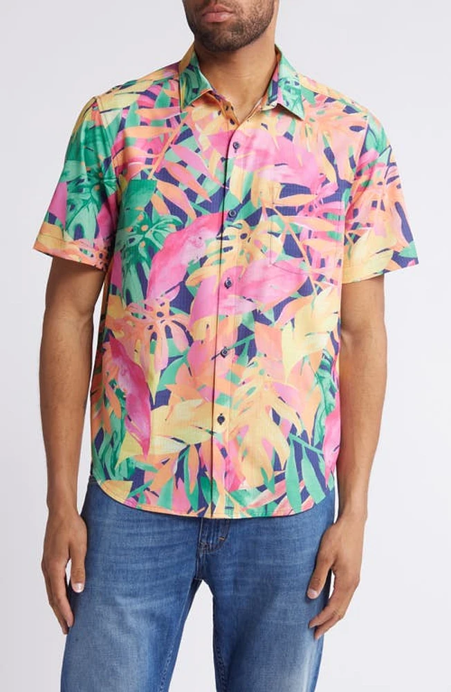 Tommy Bahama Coast Feeling Rowdy Botanic Print Short Sleeve Stretch Button-Up Shirt Ray at Nordstrom,