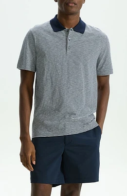 Theory Bron D. Cosmos Stripe Cotton Polo Baltic/White at Nordstrom,