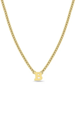 Zoë Chicco Curb Chain Initial Pendant Necklace in Yellow Gold-B at Nordstrom, Size 16