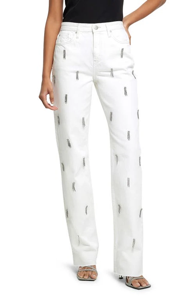 River Island High Waist Embellished Stove Pipe Jeans White at Nordstrom,