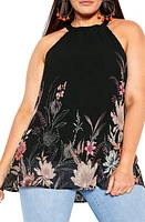 City Chic Tiffany Floral Print Sleeveless Top Blk Botanical Bdr at