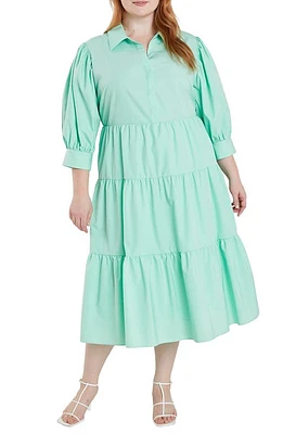 English Factory Tiered Midi Shirtdress Mint at Nordstrom,