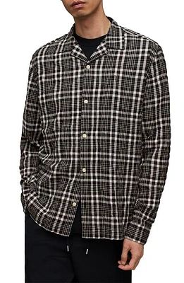 AllSaints Corvus Relaxed Fit Check Button-Up Shirt Jet Black at Nordstrom,