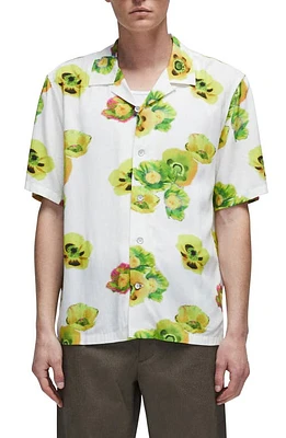 rag & bone Avery Print Short Sleeve Button-Up Camp Shirt Citron Poppy at Nordstrom,