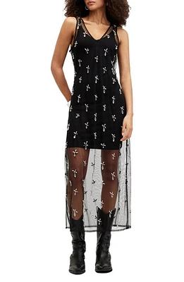 AllSaints Kai Crystal Mesh Sleeveless Dress in Black at Nordstrom, Size 10 Us