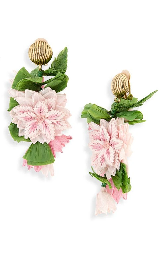 Oscar de la Renta Floral Raffia Clip-On Earrings in Ivory at Nordstrom