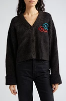 YanYan Rain Cloud Embroidered Crop Wool Blend Rib Cardigan in Chocolate at Nordstrom, Size X-Small