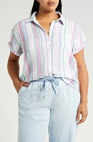 caslon(r) Stripe Short Sleeve Cotton Gauze Button-Up Shirt Pink at Nordstrom,