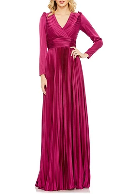 Mac Duggal Long Sleeve Pleated Chiffon A-Line Gown at Nordstrom,