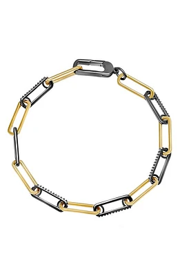 Crislu Two-Tone Cubic Zirconia Paperclip Chain Bracelet in Gold & Black Rhodium at Nordstrom