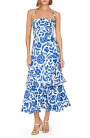 Milly Flowers of Spain Linen Blend Midi Sundress Blue/White at Nordstrom,