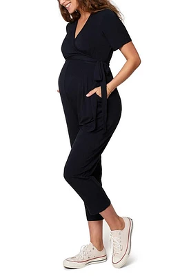 Ingrid & Isabel Crop Jersey Maternity/Nursing Jumpsuit Black at Nordstrom,