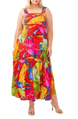 Vince Camuto Print Sleeveless Tiered Maxi Dress in Orange Multi at Nordstrom, Size 2X