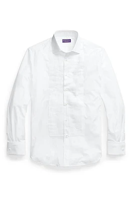 Ralph Lauren Purple Label Pleated Bib Cotton Poplin Tuxedo Shirt in White at Nordstrom, Size 15