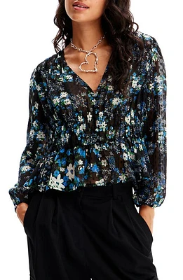 Desigual Hamburgo Floral Chiffon Top Blue at Nordstrom,