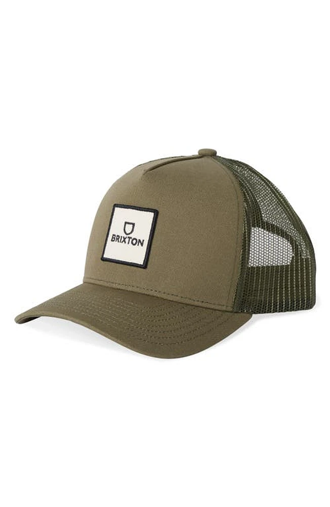 Brixton Alpha Block NetPlus Trucker Hat in Olive Surplus/Olive Surplus at Nordstrom