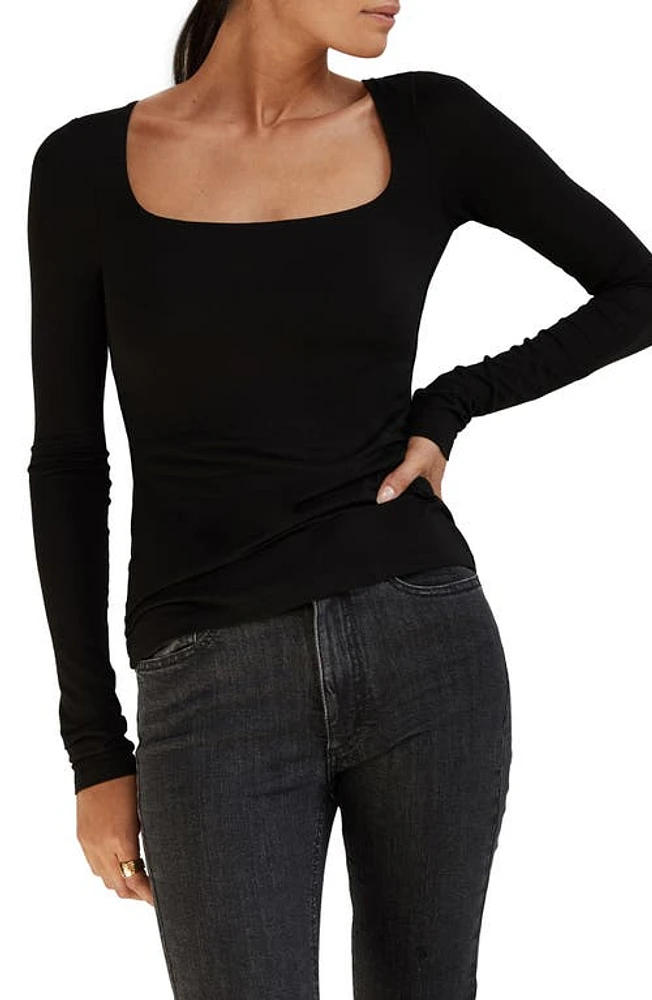 Marcella Yvonne Square Neck Jersey Top Black at Nordstrom,