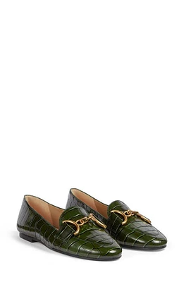 LK Bennett Daphne Croc Embossed Loafer Dark Green at Nordstrom,