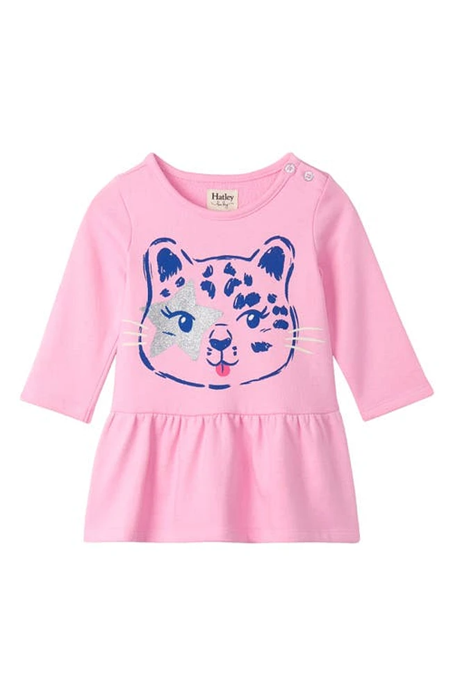 Hatley Cheetah Graphic Sweatshirt Dress in Lilac Sachet at Nordstrom, Size 6-9M