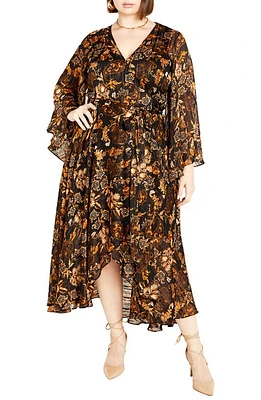 City Chic Freya Print Belted Bell Sleeve Dress Jacobean at