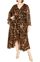 City Chic Freya Print Belted Bell Sleeve Dress Jacobean at