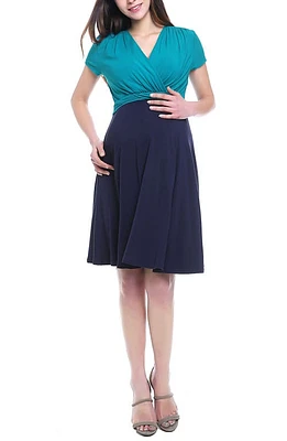 Kimi and Kai Sarah Faux Wrap Maternity/Nursing Dress Navy/Teal at Nordstrom,