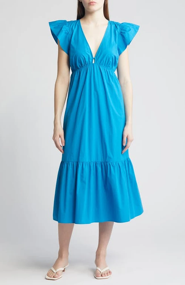 Rails Tina Flutter Sleeve Cotton Blend Midi Dress Turkish Tile at Nordstrom,