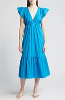 Rails Tina Flutter Sleeve Cotton Blend Midi Dress Turkish Tile at Nordstrom,