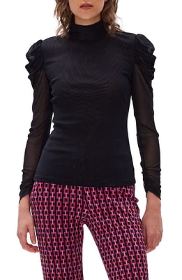 Diane von Furstenberg Remy Mesh Puff Sleeve Blouse Black at Nordstrom,