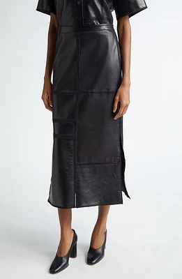 Lafayette 148 New York Block Panel Lambskin Leather Skirt Black at