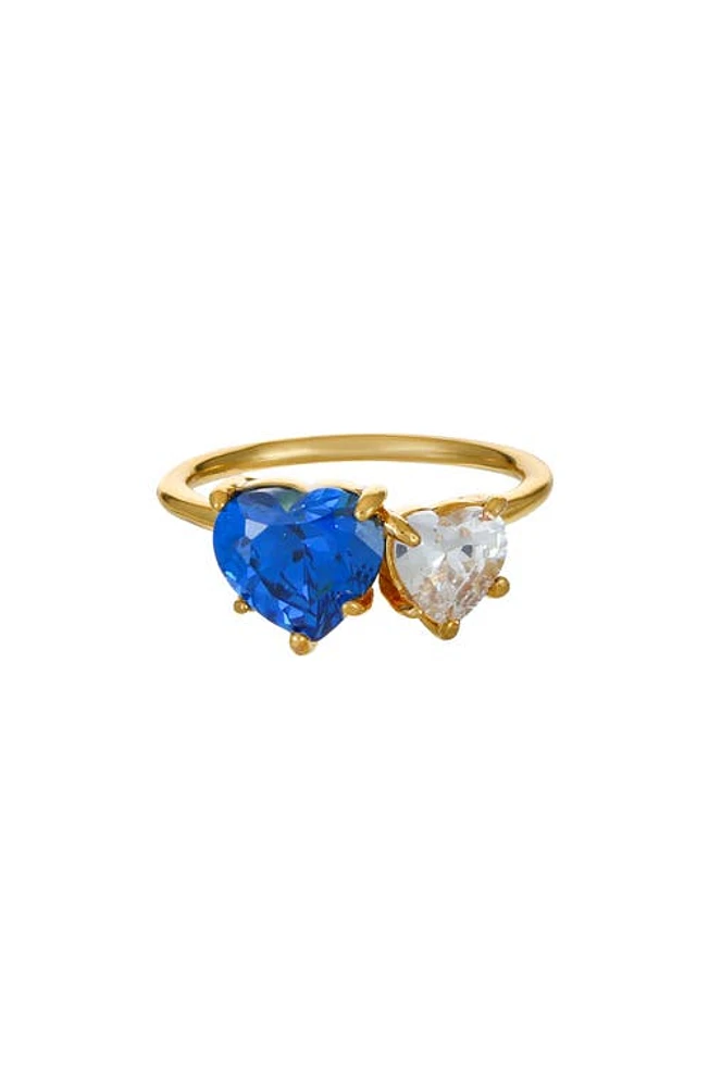 Ettika Cubic Zirconia Double Heart Ring in Sapphire at Nordstrom, Size 7