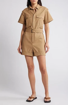 FRAME Utility Short Sleeve Romper Khaki Tan at Nordstrom,