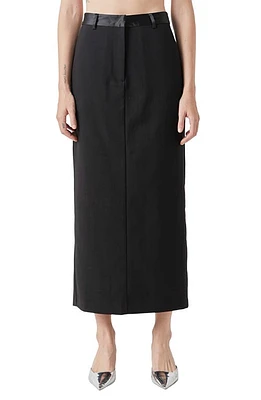 Grey Lab High Waist Satin Trim Maxi Skirt Black at Nordstrom,