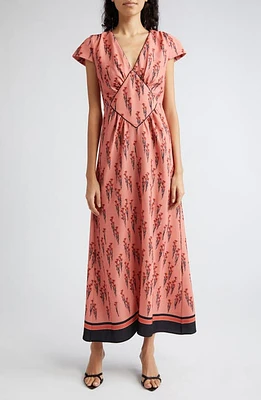 Loretta Caponi Floral Print Cap Sleeve Stretch Crepe Dress Flying Carnations at Nordstrom,