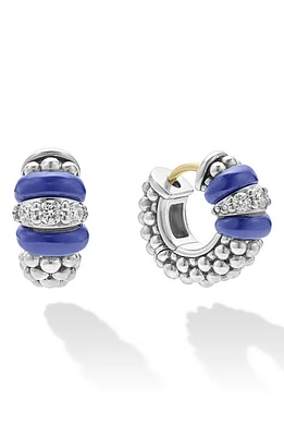 LAGOS Blue Caviar Diamond & Ceramic Huggie Hoop Earrings in Marine at Nordstrom