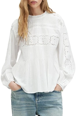 AllSaints Elaia Eyelet Embroidery Cotton Top Chalk White at Nordstrom, Us