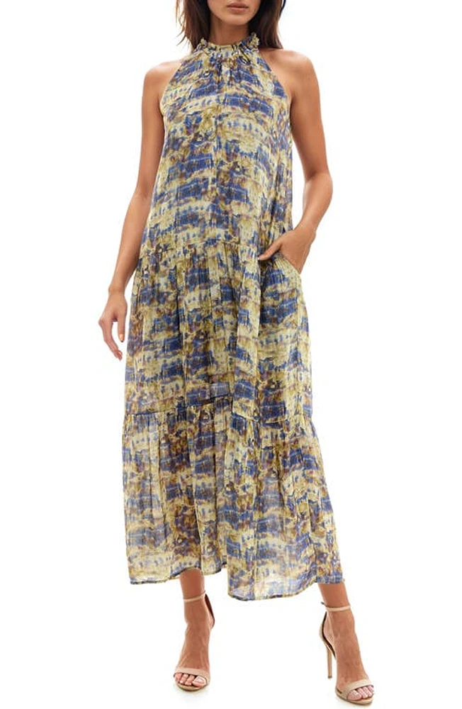 Socialite Abstract Print Sleeveless Maxi Dress Blue/Tan at Nordstrom,