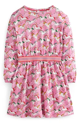 Mini Boden Kids' Unicorn Print Long Sleeve Knit Dress Ballet Pink Unicorns at Nordstrom,