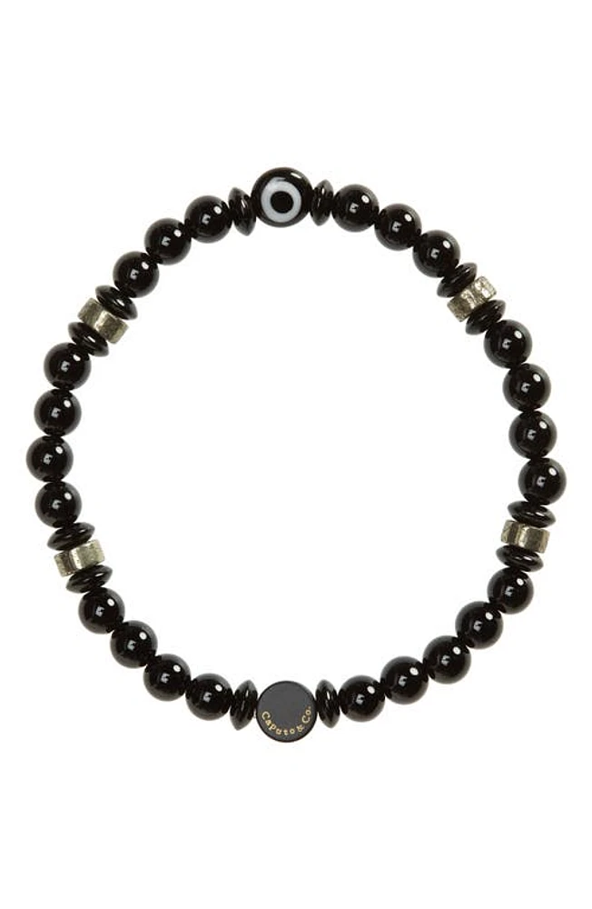 Caputo & Co. Men's Evil Eye Beaded Stretch Bracelet in Black Onyx /Pyrite at Nordstrom