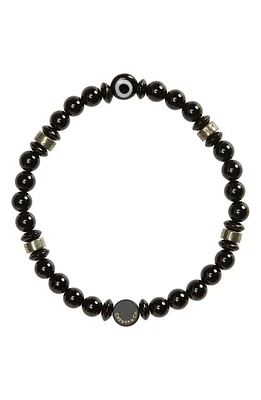 Caputo & Co. Men's Evil Eye Beaded Stretch Bracelet in Black Onyx /Pyrite at Nordstrom