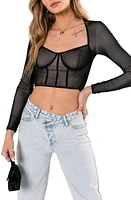 EDIKTED Megan Mesh Corset Crop Top in Black at Nordstrom, Size X-Small