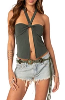 EDIKTED Julia Split Front Halter Top Olive at Nordstrom,