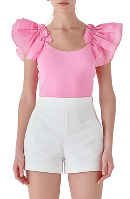 Endless Rose Organza Ruffle Knit Top at Nordstrom,