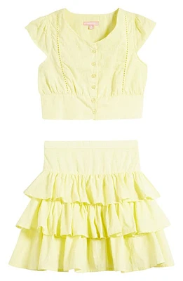 bcbg Kids' Cotton Top & Tiered Skirt Set Pale Yellow at Nordstrom