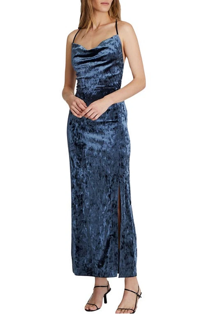 Club Monaco Cross Back Cowl Neck Velvet Midi Dress Navy/Bleu Marine at Nordstrom,