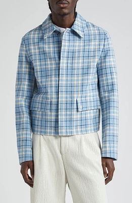 AMIRI Plaid Cotton Crop Car Coat Ashley Blue at Nordstrom, Us